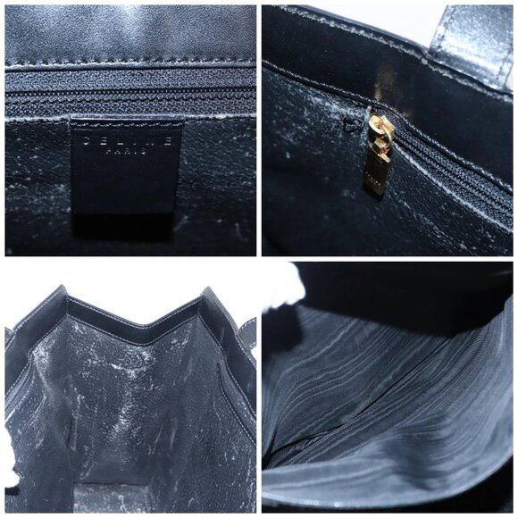 CELINE Macadam Canvas Shoulder Bag PVC Leather Black Gold - Picture 15 of 16